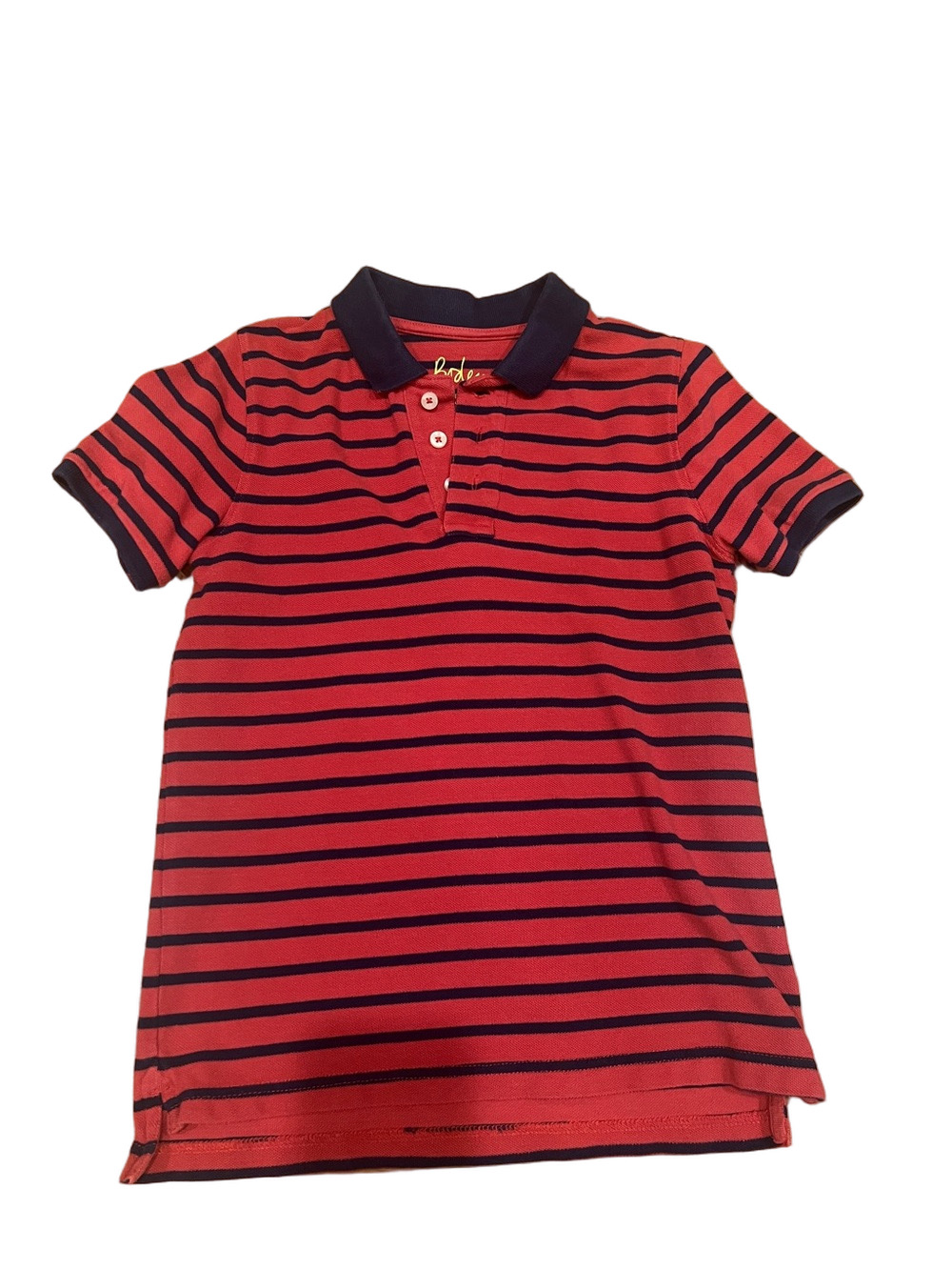 Boden Red Polo with Navy Stripes